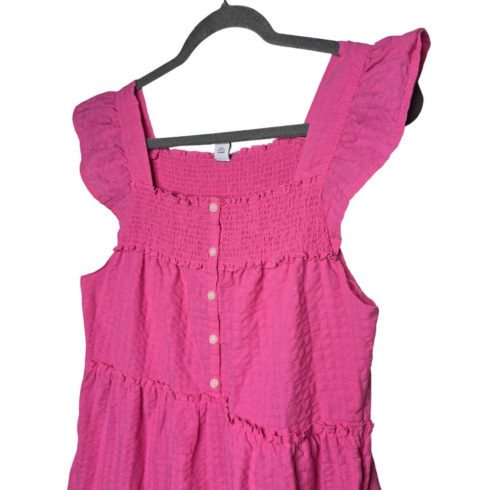 Old Navy Pink Smocked Midi Dress M Tiered Ruffle Strap Cottagecore Sundress - Picture 2 of 12